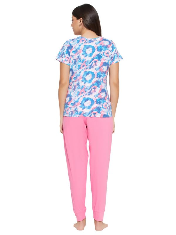 Image of Clovia Women's Cotton Printed Top & Pyjama Set - Blue