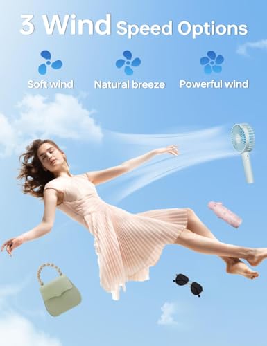 Image of UN1QUE Mini Portable Hand Fan - Powerful Brushless Motor Small Fan, 3-Speeds, USB Rechargeable Fan with Base for Travel, Office, Kitchen for Women and Men (Blue, X3 Pro)