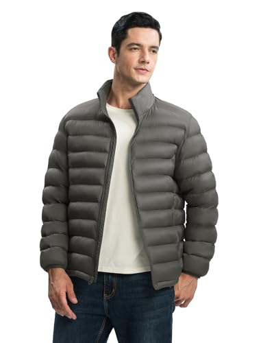 Image of TBMPOY Men's Lightweight Puffer Jackets Detachable Hood Water-Resistant Casual Winter Coat Hooded Insulated for Travel Ski