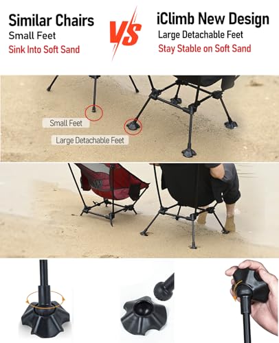 Ultralight Compact Camping Folding Beach Chair with Anti-Sinking Large Feet and Back Support Webbing (Black - Square Frame) - Image 5