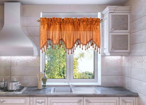 Solid Faux Silk Swag Waterfall Cascade Ascot Window Curtain Valance w/Tassels Trim 55