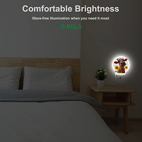 Image of EKOBLA Cattle Night Light, Cute Farm Cow and Sunflower Night Lights Plug Into Wall with Dusk to Dawn Auto Sensor for Home Indoor Decor