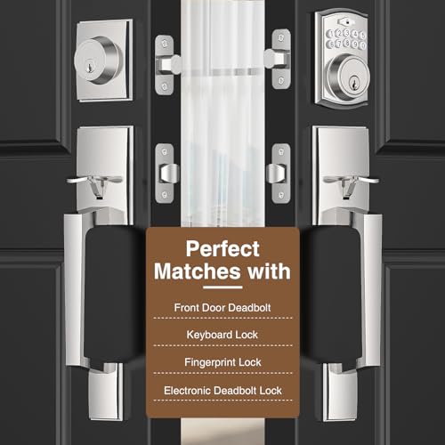 Image of Brightify Front Door Handle, Modern Exterior Door Handle with Passage Door Lever, Front Entry Door Handle No Lock, Reversible for Left & Right Handed Door, Lower Half Grip - Satin Nickel Finish