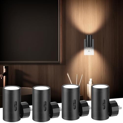 TSEXES LED Night Lights Plug into Wall,Dusk to Dawn Sensor Night Light,0-300LM Adjustable Brightness,Warm White 2700K,Dimmable Night Lights for Kitchen Hallway Bedroom Bathroom 4 Pack