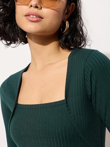 Image of barcino Black Rib Square Neck Sticth Detail Midi Dress