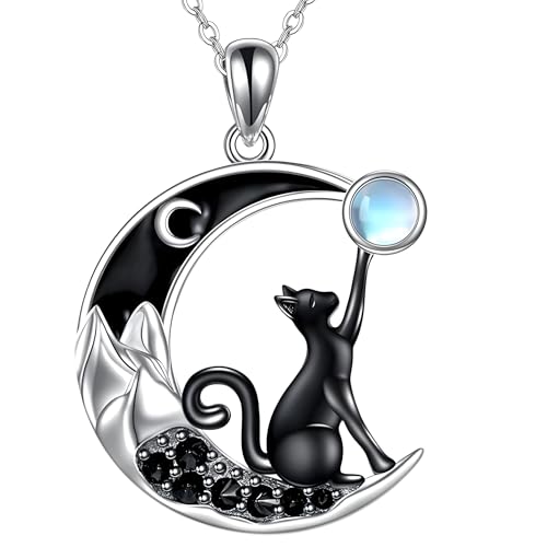 Collier chat noir lune argent pour fêtes et soirées Y2K