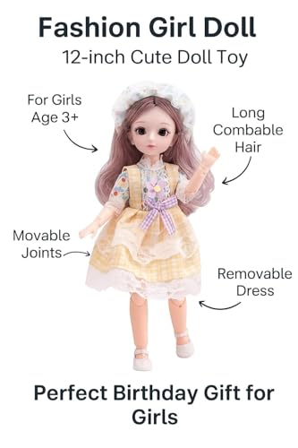 Image of 12 Inch Princess Fashion Doll Toy for Girls Beautiful Big Eye Doll with Long Hair, Random Dress, Moveable Hands & Legs, Pretend Play Toy, Birthday Gift for Kids, Collectible Doll