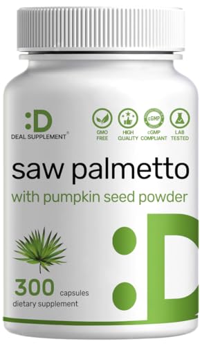 Saw Palmetto Supplement with Pumpkin Seed, 300 Capsules | Promotes Prostate Health | DHT Blocker | Hair Growth Vitamins, Maintain Normal Urinary Frequency
