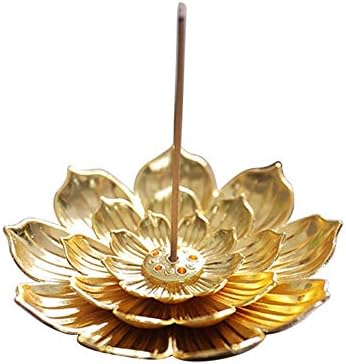 MAYOKIAAR 6 Holes Brass Lotus Censer Stick Incense Holder, Detachable Lotus Stick Incense Burner and Cone Incense Holder with Ash Catcher(3.54x0.83inch)