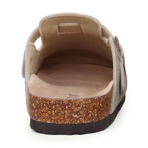 Image of KIDMI Genuine Suede Clogs for Women Men Cork Footbed Sandals Leather Mules Potato Shoes with Arch Support