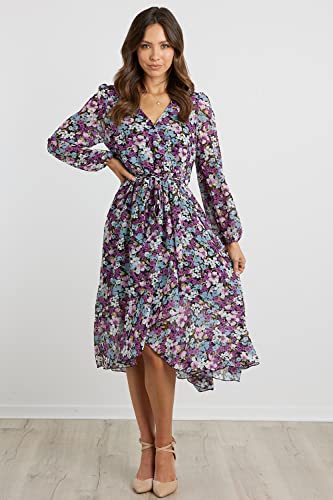Image of PRETTYGARDEN Women's Floral Boho Dress Fall Long Sleeve Wrap V Neck Ruffle Flowy Maxi Spring Wedding Guest Vacation Dresses