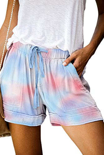 justbuy-us Womens Comfy Drawstring Casual Elastic Waist Pocketed Shorts (S-XXL) (XXL, Multicolor Print)