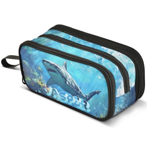 Image of ALAZA Custom Shark Ocean Large Pencil Case Personalized Name Pen Pouch