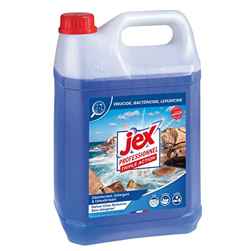 JEX - Nettoyant Sol & Surfaces Côtes Bretonnes - Nettoyant Multi-Usage Triple Action : Nettoie, Parfume, Désinfecte - Formule Compatible Contact Alimentaire - Fabrication Française - 5 L