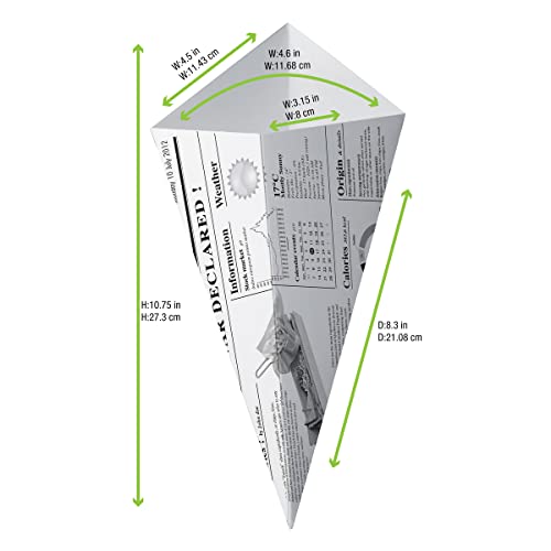 Image of PACKNWOOD 210CNEWS450 - Newspaper Printed Greaseproof Paper Cone - Fry Newspaper Cones - Newspaper Food Cones - Durable and Leak-Proof - (14.5 oz, 7.7 inch x 6.3 inch) - (Case of 500)