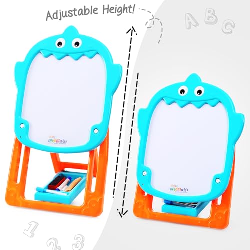 Image of Intelliskills Premium Double-Sided Tabletop Easel Board for Kids, Adjustable Writing Black & White Chalk Board with Duster, Chalk for Kids,Marker & Small Dusting Cloth,BIS Certified,2+Years,Ideal Gift