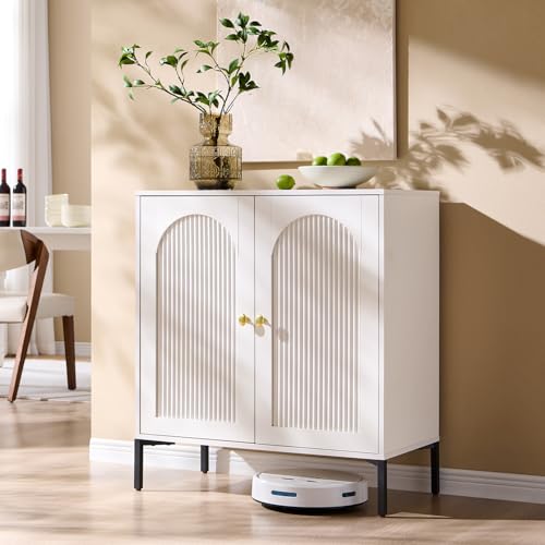 Image of IFGET Modern Buffet Cabinet with Storage, 34 inch Tall Fluted Arched Sideboard Cabinet w /Adjustable Shelves, Wooden Modular Coffee Bar for Dining Room, Kitchen, Living Room, Entryway, White