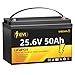 24V 50Ah Lithium Battery with 50A BMS, Max. 1280Wh Energy Capacity, 5000 Deep Cycles & 10-Year Lifetime, Perfect for Marine, RV Camping, Solar System