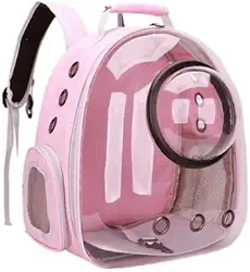 Mochila Bolsa para Pet Transparente Visão Panorâmica para Gato Ou Cachorro Para Passeios Ao Parque Ou Visitas Ao Veterinário Bolsa De Transporte Para Gatos Confortável E Leve (WG891 Rosa)