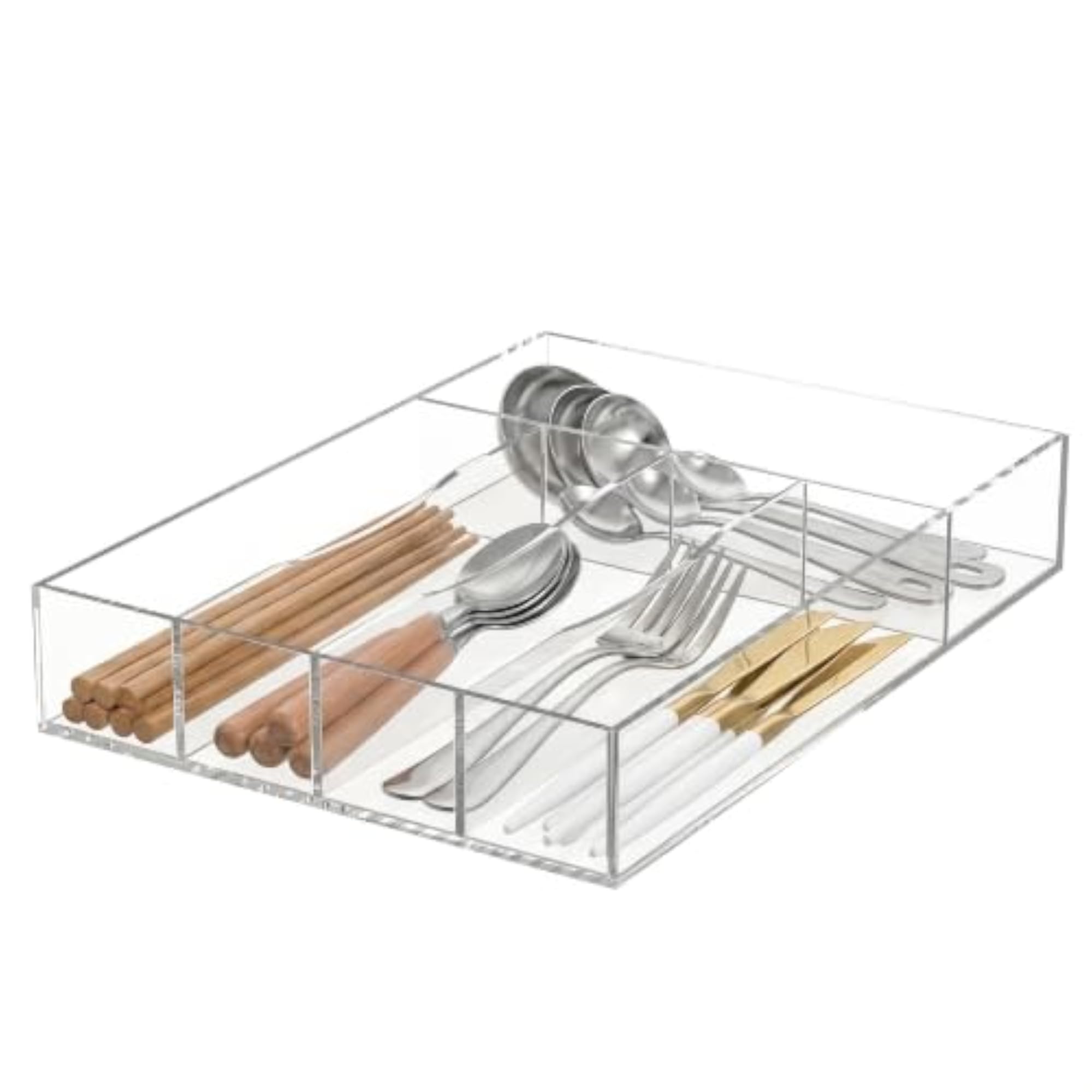 Acrylic Drawer Organizer, 5 Slots Clear Silverware Holder