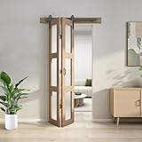 JUBEST Bifold Glass Barn Door, 36Inch Bi Fold Sliding Barn Door Kit with Hardware Include, 3-Panel Glass Barn Door Slab, Solid Wood Barn Door with MDF & Water-Proof PVC Surface, Brown