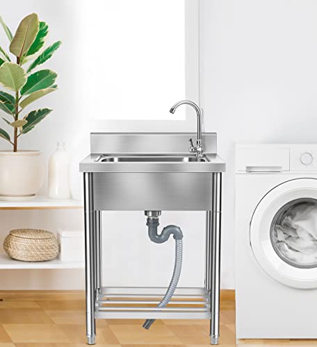 Lafati Stainless Steel Utility Sink - Single Bowl Free Standing Kitchen Sink Nsf Certificated With Cold And Hot Water For Farmhouse, Bathroom, Bar, Laundry Room (23 Inch) #TOP6