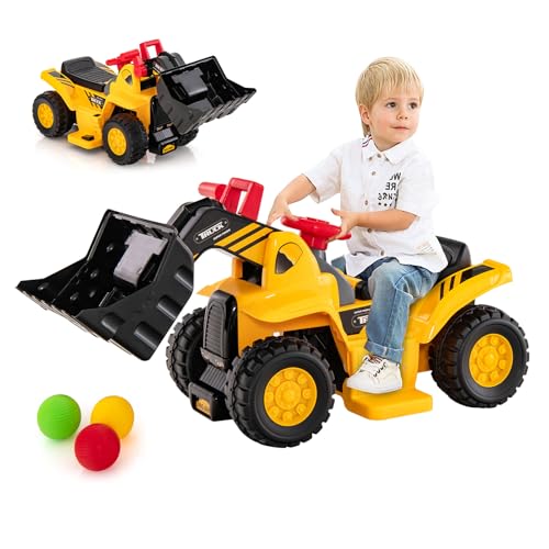 COSTWAY 6V Tractopelle Enfants Électrique avec Pelle & Panier de Basket Pliable, Pelleteuse...