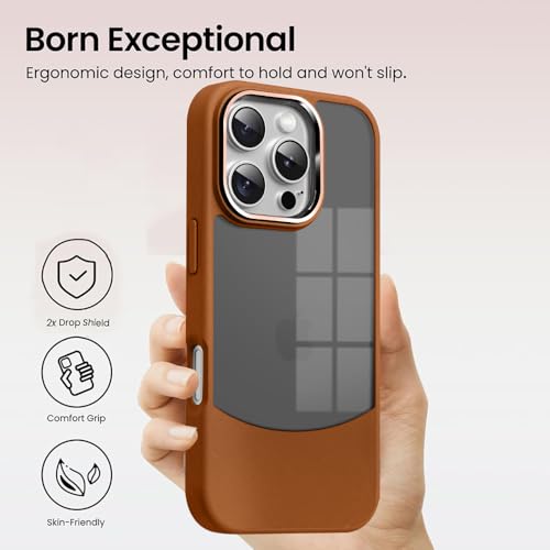 Image of KARWAN️Fusion Edge Leather Transparent Mobile Back Case | Slim Fit | Anti-Fingerprint| Scratch-Resistant | Premium Grip | Shockproof case | Back Cover for iPhone 16 Pro || Brown