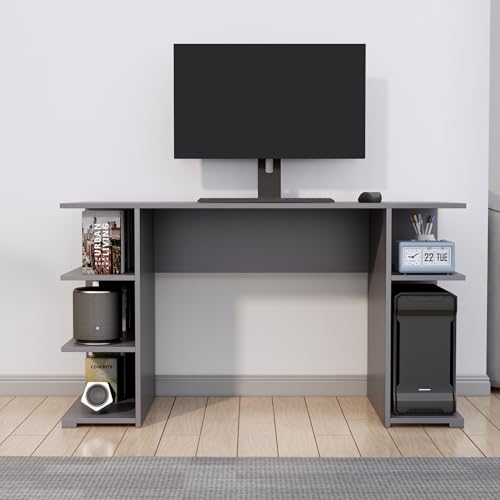 Image of Bniture Wooden Study Table for Home | Engineered Wood Study Table with Side Shelf Storage | Multi Purpose Computer Desk for Writing & Study | Laptop Table for Study Room & Workstation | Slate Grey