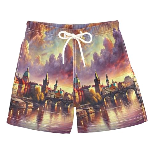 River Buildings Purple Boys Swim Trunks Quick Dry Toddler Swimsuit Boy Swimwear Board Shorts Bathing Suits M - Main Image