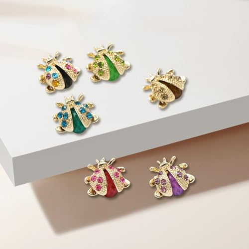 Image of 6 Pack Gold Crystal Ladybug Brooches Pins Set Cute Vintage Colorful Rhinestone Animal Lapel Pin Brooch Badges Funny Jewelry Suit Brooches Accessories for Women Men