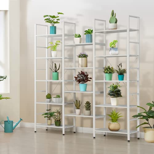 Mellcom Triple Wide 5 Tier Industrial Bookshelf, 14 Open Storage Cubes, Vintage Wood Bookcase, Cube Bookshelf With Antique Wood And Metal Frames For Living Room, Bedroom & Office, White #TOP5