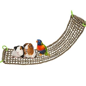39 x 7 Inches Bird Seagrass Mat, Natural Seagrass Woven Net, Bird Hammock Mat with Hooks, Bird Cage Accessories, Climbing Rope Ladder Chew Toys for Cockatiel Hamster Guinea Pig Rats Hamster Parakeet