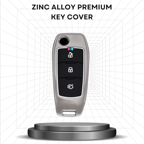 Image of KEYCEPT Metal Key Cover Compatible for Ford Figo, Aspire, Endeavour Flip Key 3 Button Flip Key with Keychain (Short Keychain).