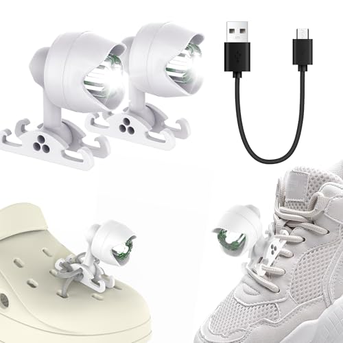Vergissm 2Pcs Rechargeable Headlights for Shoe, Waterproof Hands Free Flashlights for Kids Adults, LED Shoe Light with 3 Light Modes for Dog Walking, Camping, Running (White)