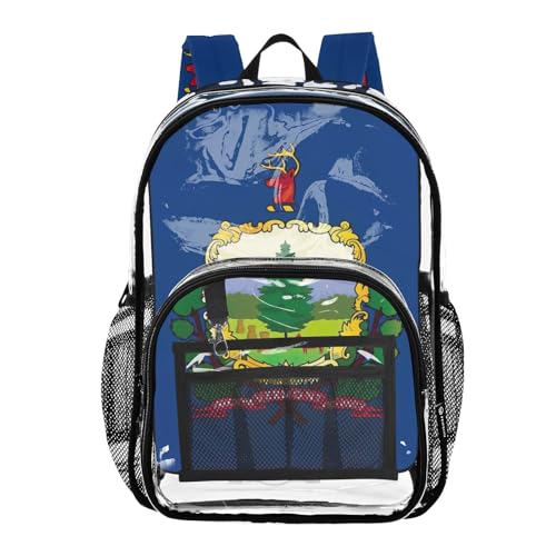 Clear Backpack Women Cute Vermont State Flag Boys Backpacks for Girls Plastic See through Bookbag