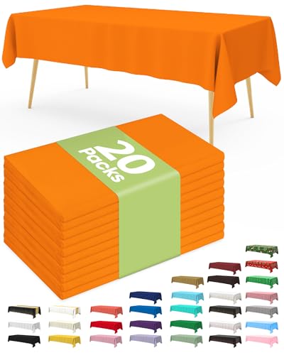 Image of Pureegg Plastic Table Cloth Disposable 20 Pack, 54 x 108 Inch Table Cloths, Halloween Party, Thanksgiving Decorations, Harvest, Fall Tablecloths, Rectangle Tables, Leakproof & Sturdy, Orange