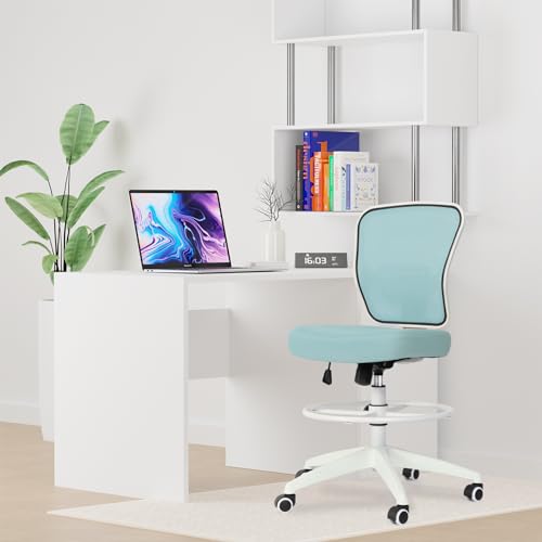 Image of HYLONE Drafting Chair Adjustable Height Tall Office Chairs Standing Desk Chair Rolling Stool Chair Armless Office Drafting Chair Blue