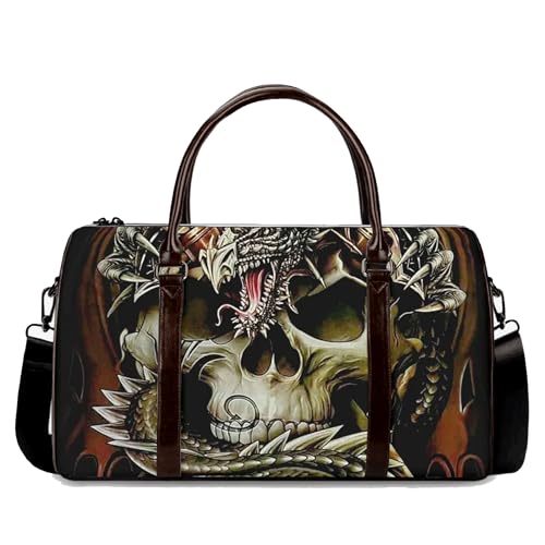 Horror Skull Weekender Duffel – Dark Gothic Cabin Overnight Tote, Rugged TSA Approved Carry-On Luggage with Festival Skull Artwork (21 x 9.5 x 11.5 Inches)