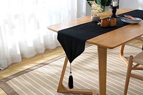 Chemin de table décoration table longue salon coton noir unie - 2