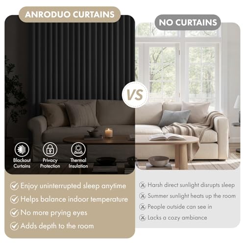 Image of ANRODUO Grey Back Tab Blackout Curtains 92 Inch Long 2 Panels