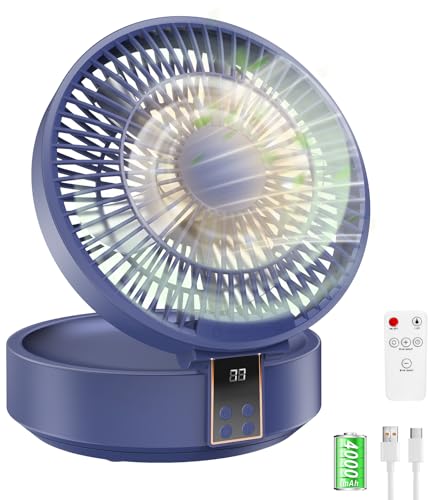 Ventilador de Mesa, USB Recargable Potente Silencioso Ventiladores, con Mando a Distancia, Pantalla...
