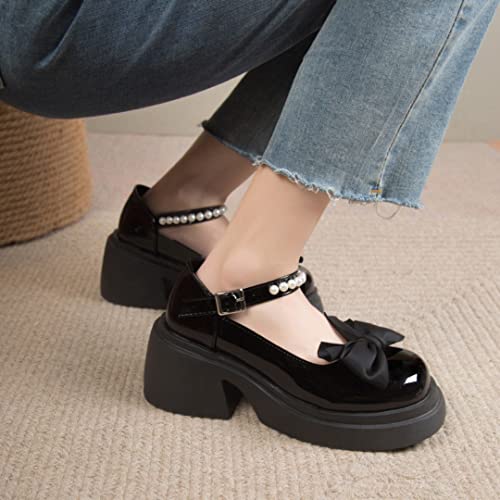 Image of Women's Platform Mary Janes Heart Cat Buckle Rivets Ankle Lolita Gothic Princess Platform Pumps Patent Leather Thorn Vintage Traditional Embroidery Upper Dress Shoes