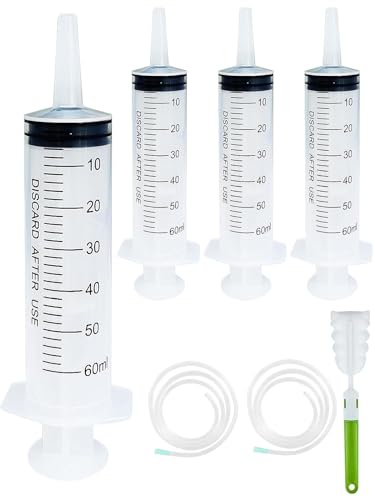 4pcs Jeringuilla Grande 60ml, Plástico Jeringa Grande Para Líquidos, Reutilizable Geringillas Plastico Con Catéter Y Cepillo, Gran Capacidad Jeringas Para industria, Alimentación de Mascotas