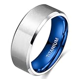 TIGRADE 4MM/6MM/8MM Unisex Titanium Wedding Band Rings in Comfort Fit Matte Finish for Men Women (Blue 8mm, 10.5)