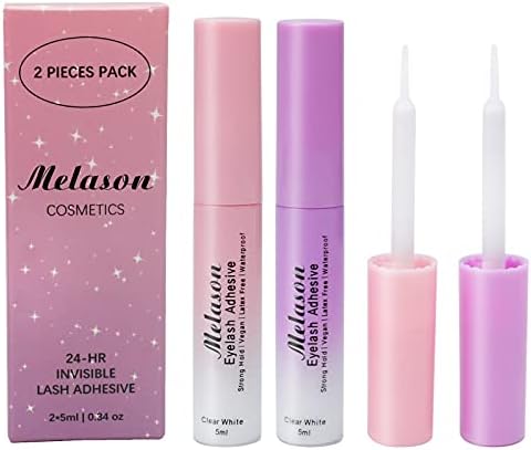 Melason Best Eyelash Glue,Super Strong Hold Eyelash Adhesive,Fast Drying,Latex Free Vegan Waterproof Hypoallergenic Strip Lash Adhesive,Suitable for Senstive Eyes, 2pcs/Pack, 5mlx2 0.34fl.oz