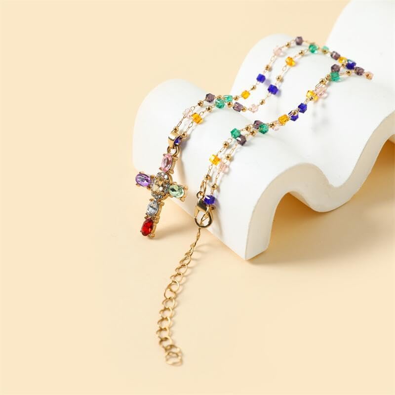 Colorful Cross Necklace for Women Rainbow Cross Pendant Necklace Trendy Colorful Chain Cross Necklace Gothic Catholic Christian Costume Accessories Jewelry - Image 7