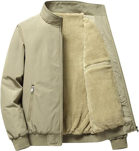 JEsilunmaMY Men's Full-Zip Fleece Jacket Winter Coats Sherpa Lined Faux Fur Plush Parka Casual Warm Cargo Bomber Jackets