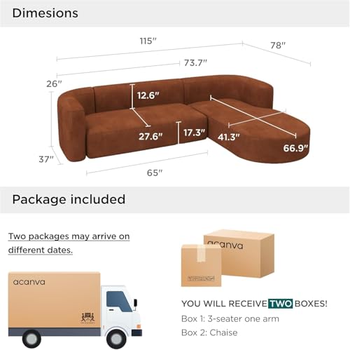 Image of Rosewood ! Modern Classic L Shape Sectional Sofa Set, Chesterfield Style 4 Seater Sofa with Pillows for Living Room, Bedroom & Office, Office, and Hallway Colour (L-Shape Right Chaise, Brown)