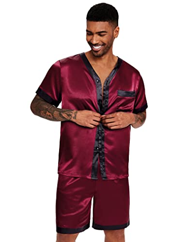 Ekouaer Silk Pajamas for Men Satin Pajama Shorts 2 Piece Button Down Pj Set V Neck Sleepwear Loungewear with Pockets S-XXL3